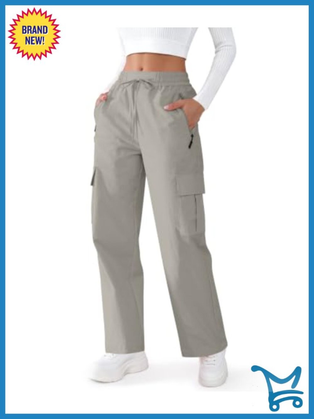 Quick-Dry Cargo Hiking Pants with Pockets Elastic Waist Drawstring